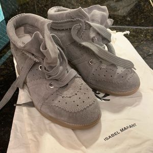 Isabel Marant Taupe Suede Wedge Sneakers